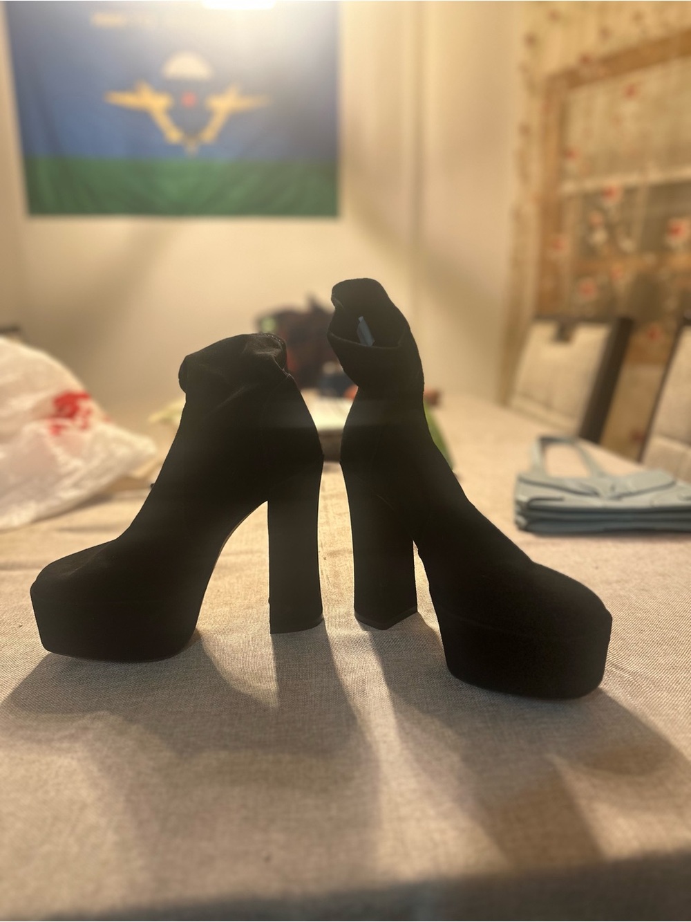 Stuart Weitzman Black Suede Platform Ankle Boots